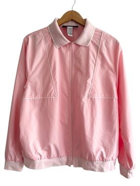 Vintage Windbreaker Pastel Light Pink Zip-Front Bomber Jacket